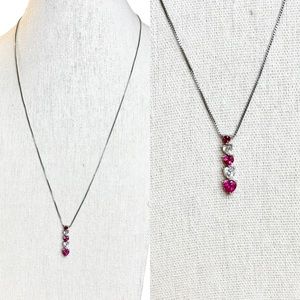 STS Sterling Silver Stacked Heart Genuine Topaz Pendant Necklace